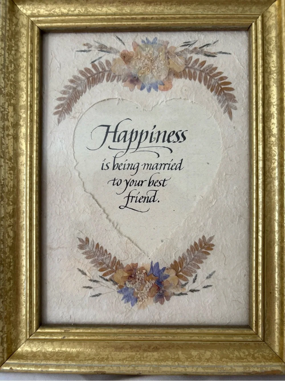 Vintage gold frame pressed flowers quote wall art home decor marriage love